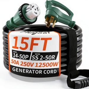 PlugSaf 50A Green Generator Extension Cord 15FT Heavy Duty-0