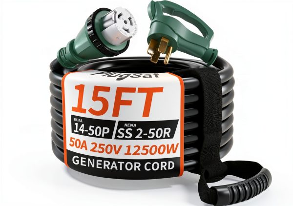 PlugSaf 50A Green Generator Extension Cord 15FT Heavy Duty-0