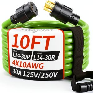 PlugSaf 30 Amp Generator Cord 10FT Green Weatherproof Twist-Lock-0