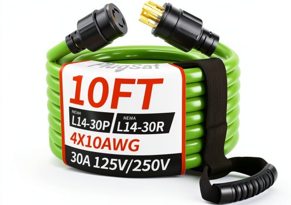 PlugSaf 30 Amp Generator Cord 10FT Green Weatherproof Twist-Lock-0