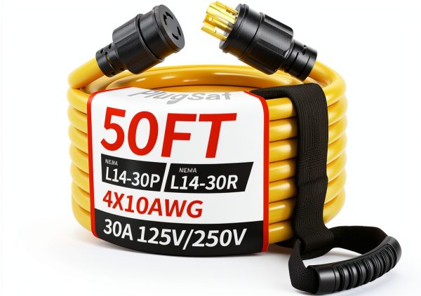 PlugSaf 50ft Yellow 4‑Prong Generator Cord L14‑30 PS‑50L14‑30-0