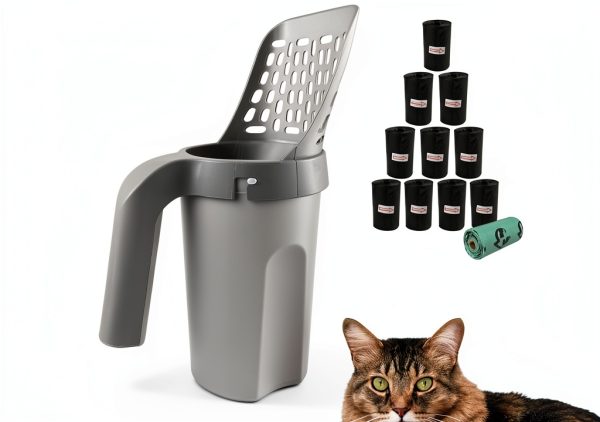 Cat Litter Scooper Esamploe with Trash Container and 215 Garbage Bags-0