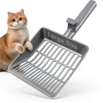 Large Cat Litter Scoop, Heavy-Duty Litter Scoop with Dual Sifting Holes for Fast & Fine Clumping, Kitty Litter Scooper with Long Handle & Easy-to-Hang Hook for Litter Box-0