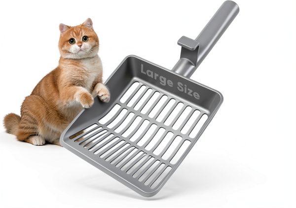 Large Cat Litter Scoop, Heavy-Duty Litter Scoop with Dual Sifting Holes for Fast & Fine Clumping, Kitty Litter Scooper with Long Handle & Easy-to-Hang Hook for Litter Box-0