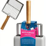 Metal Cat Litter Scoop tilatumo – Beech Wood Grip with Stand T‑LS‑01-0