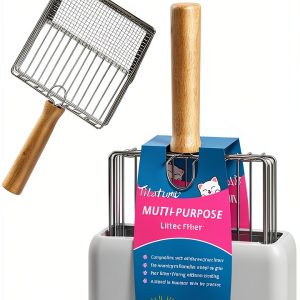 Metal Cat Litter Scoop tilatumo – Beech Wood Grip with Stand T‑LS‑01-0