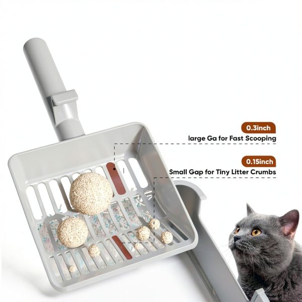 Large Cat Litter Scoop, Heavy-Duty Litter Scoop with Dual Sifting Holes for Fast & Fine Clumping, Kitty Litter Scooper with Long Handle & Easy-to-Hang Hook for Litter Box-3