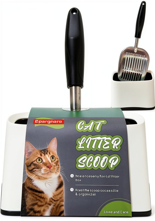 Heavy Duty Cat Litter Scoop with Holder by Epargnaro 12in Aluminum-0