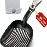 Cat Litter Scoop iPrimio Metal Deep Shovel, Teflon Coated, Black Long-0