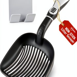 Cat Litter Scoop iPrimio Metal Deep Shovel, Teflon Coated, Black Long-0