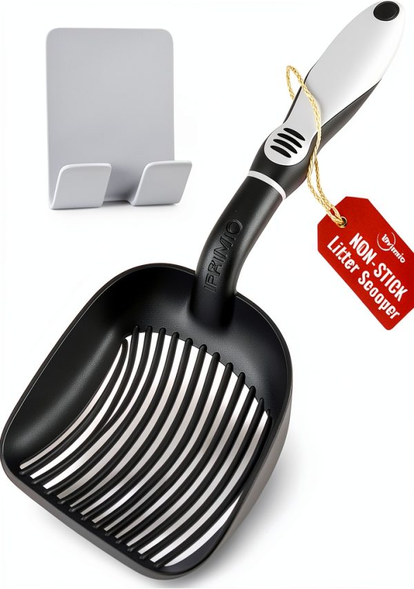 Cat Litter Scoop iPrimio Metal Deep Shovel, Teflon Coated, Black Long-0